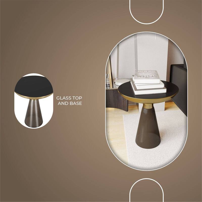 19-Inch Side Table Round Glass Tabletop End Table with Gold Iron Rim and Glass Base