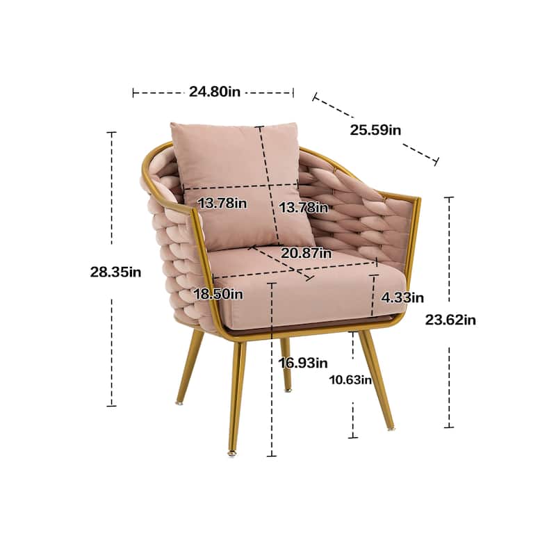 Modern Accent Chair, Woven Dining Chair for Living Room Bedroom (Pink)