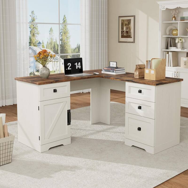 L Shaped Desk,Home Office Desk with File Drawers
