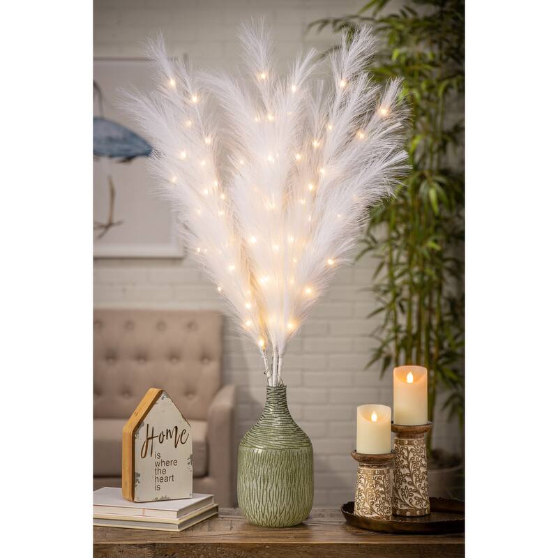 43.3 in H White Lighted Pampas Grass Branch