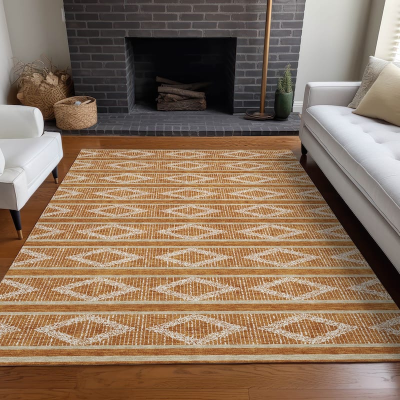 Machine Washable Indoor/ Outdoor Diamond Stripe Chantille Rug