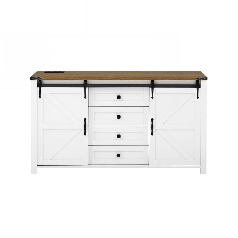 Sideboard with Storage,Farmhouse Storage Cabinet with Sliding Barn Doors and 4 Drawers