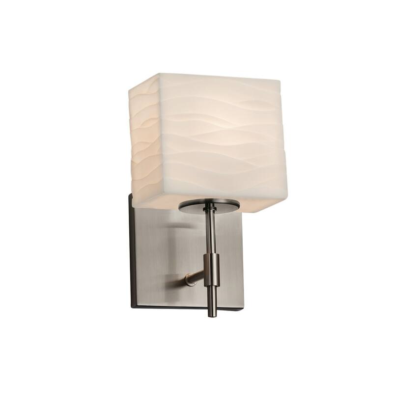 Porcelina Union 1-light Brushed Nickel Wall Sconce (Short), Waves Rectangle Shade