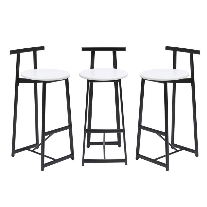 Set of 3 Kitchen Island Bar Chairs Metal Counter Barstools with Backrest for Dining Pub Room - White