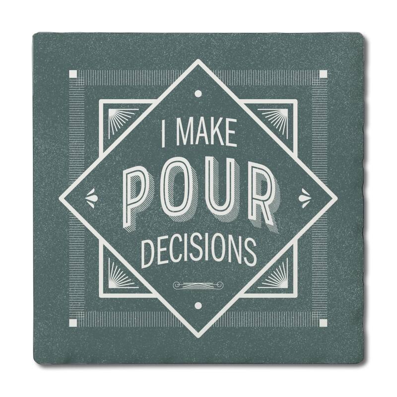 Pour Decisions 4 Pack Absorbent Stone Coasters with Cork Backing 4" Square Made in The USA Absorbent Wipes Clean - Multi