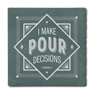 Pour Decisions 4 Pack Absorbent Stone Coasters with Cork Backing 4" Square Made in The USA Absorbent Wipes Clean