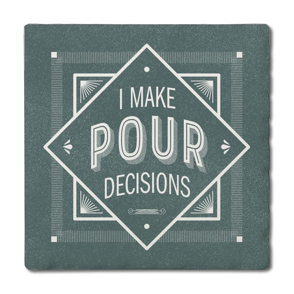 Pour Decisions 4 Pack Absorbent Stone Coasters with Cork Backing 4" Square Made in The USA Absorbent Wipes Clean