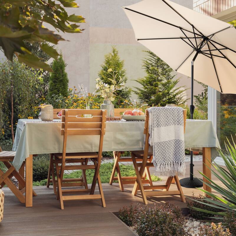 Outdoor 7.5' Round Beige Patio Vented Umbrella, Crank, Push Button Tilt