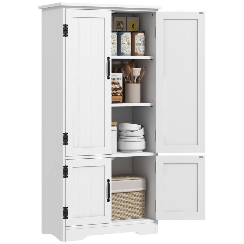 HOMCOM 4-Door Practical Storage Cabinet Multi-Storey Flexible Space Pantry w/Adjustable Shelves 2 Lower Doors, White