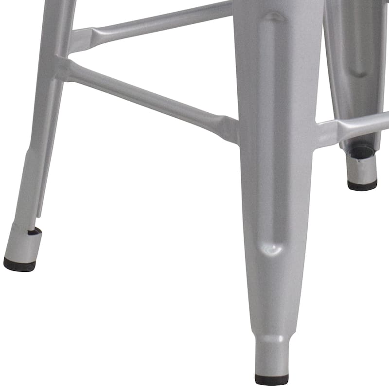 24" High Backless Metal Counter Height Stool with Square Wood Seat