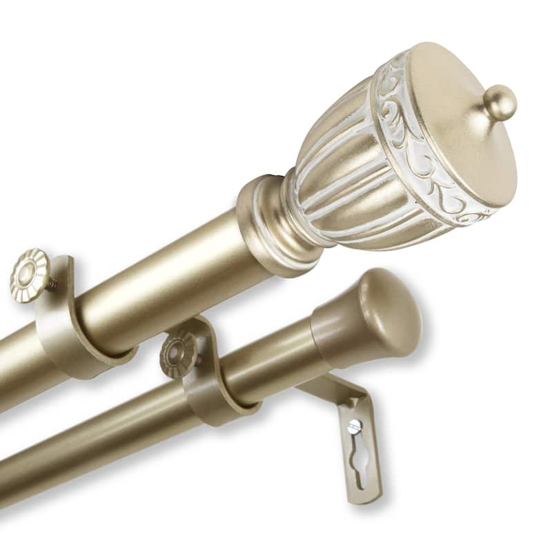InStyleDesign Risler 1 inch Diameter Adjustable Double Curtain Rod - 28 to 48 inches - Light gold