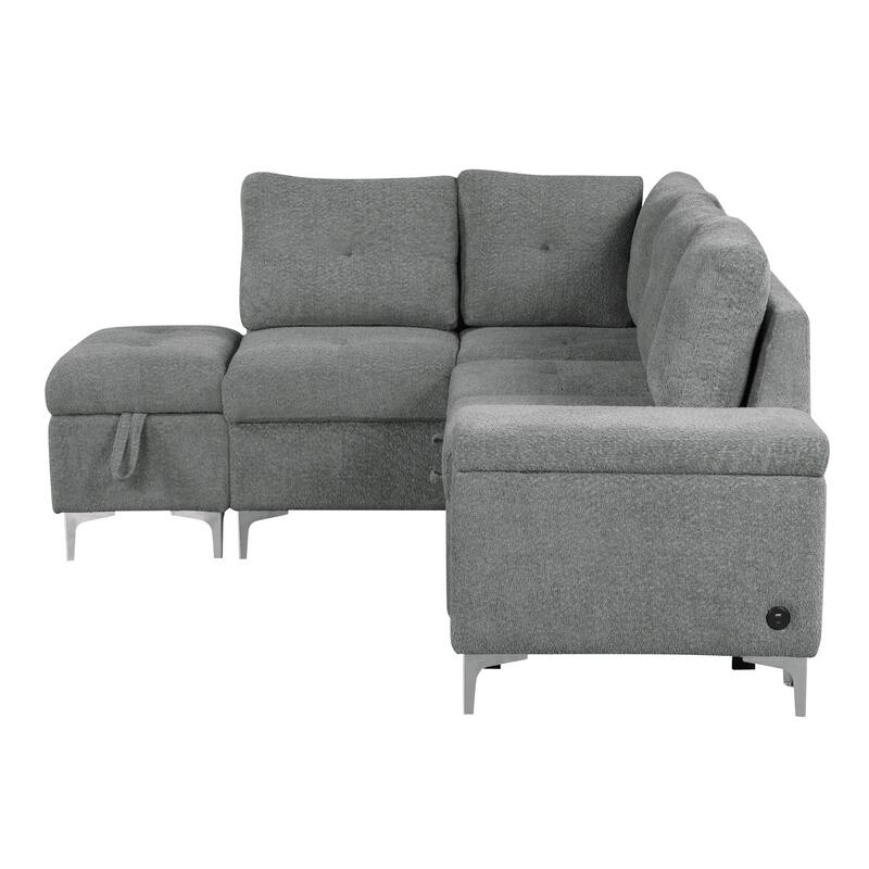 88.2" Chenille L-Shaped Sectional Sofa with Versatile Sofa Bed Design, Ample Storage Space, Two Cup Holders and USB Ports