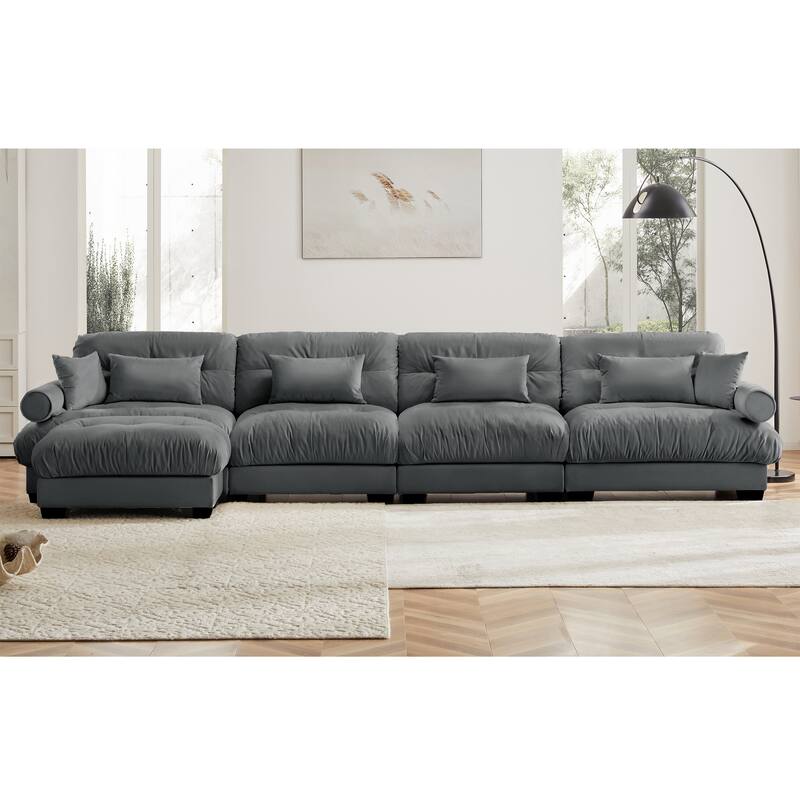 L Shaped Modular Sofa Convertible Deep Seat Sectional Couch w/Ottoman