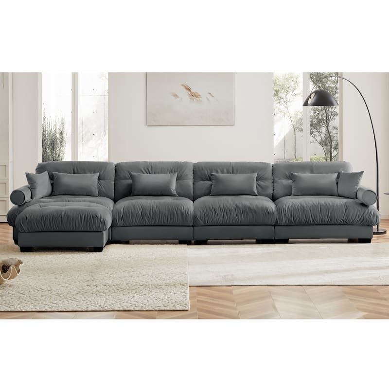 Modern Velvet L-Shaped Sofa for Living Room, 166" Luxury Oversized Sectional Couch with Ottomans, Tufted Deep Seat Sofa