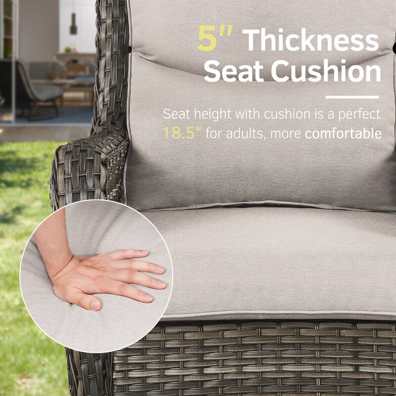 2 Pieces Patio Furniture Wicker Glider Chairs Set - Grey
