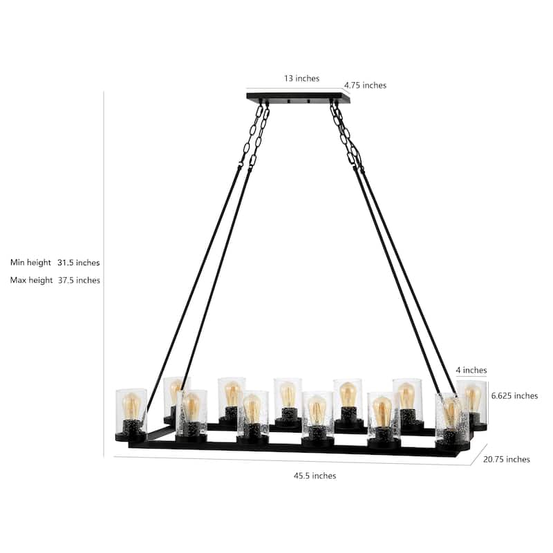 Jonah 45.5" 12-Light Seeded Glass/Iron Rustic Farmhouse Linear LED Chandelier, Oil Rubbed Bronze by JONATHAN Y - 12 Lights