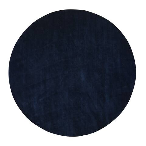 Shahbanu Rugs Black Overdyed Modern Gabbeh Design Wool and Silk Thick and Plush Hand Knotted Round Oriental Rug (11'7" x 11'7")