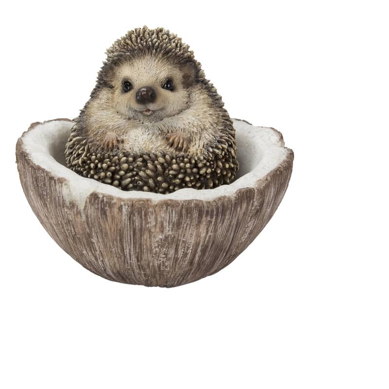 4.25" hedgehog with coconut outdoor garden statue