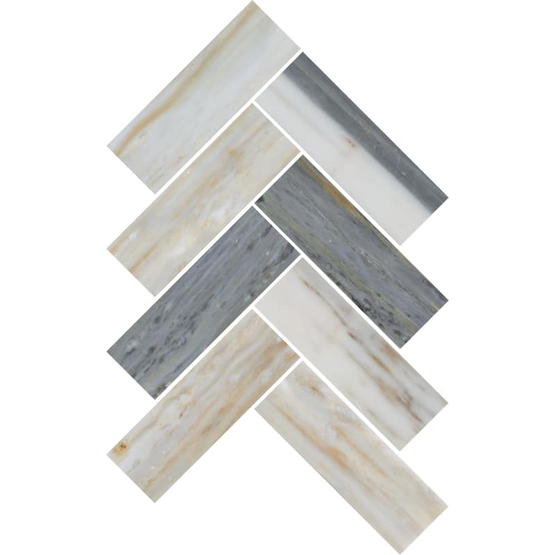 Daltile Gamma 2" x 6" Natural Stone Herringbone Wall and Floor Mosaic Tile (Set of 10) - Grey
