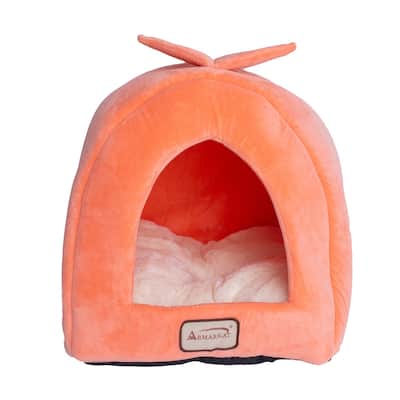 Cat Bed Cave Shape, Orange/Ivory - 14"L x 14"W x 21"H