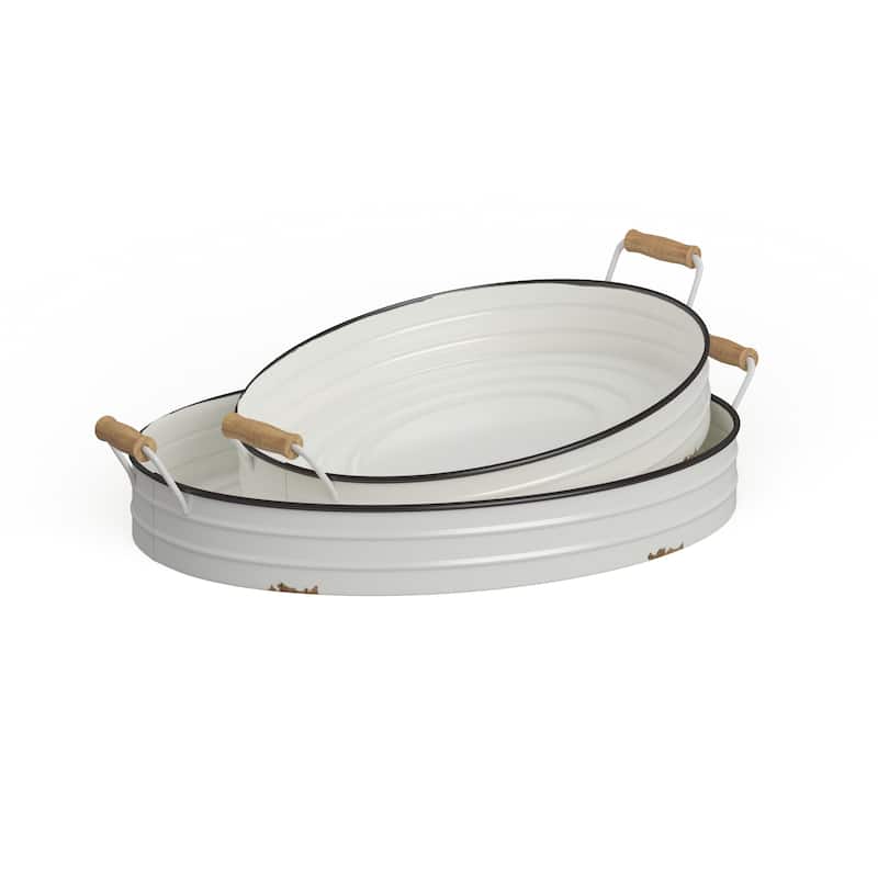 White Iron Farmhouse Tray (Set of 2) - 21 x 15 x 4 - White - 21 x 15 x 4
