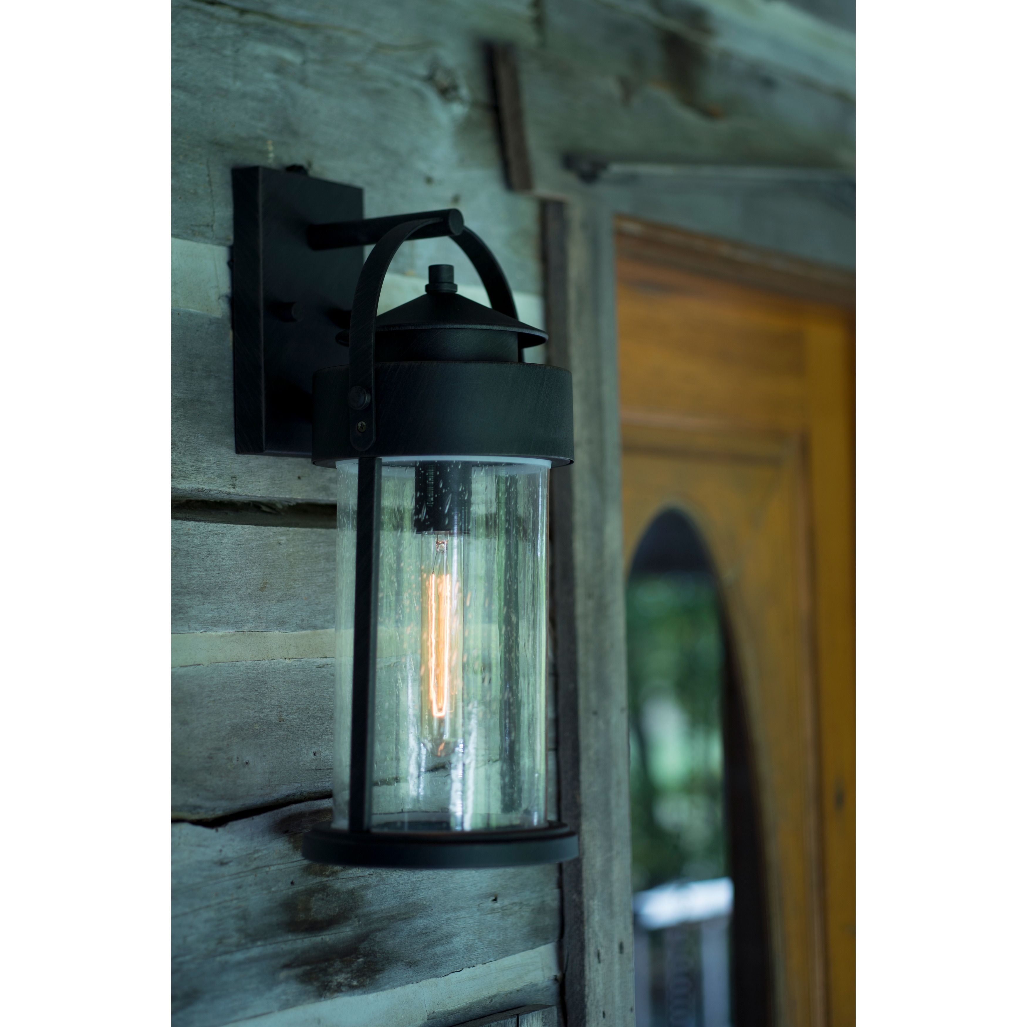 VAXCEL Cumberland 19.75 in. H 1-Light Rust Iron Dusk to Dawn Sensor Rustic Outdoor Wall Sconce, Steel, Clear Seeded Glass Shade