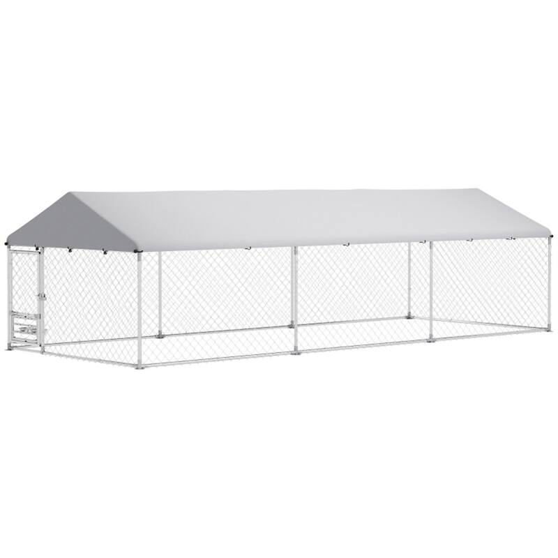 Heavy Duty Galvanized Steel Dog Kennel with Escape-Proof Lock and Waterproof Cover for Large Dogs