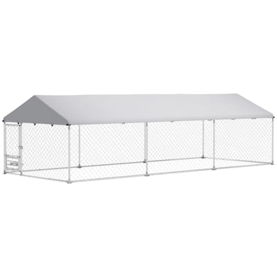 Heavy Duty Galvanized Steel Dog Kennel with Escape-Proof Lock and Waterproof Cover for Large Dogs
