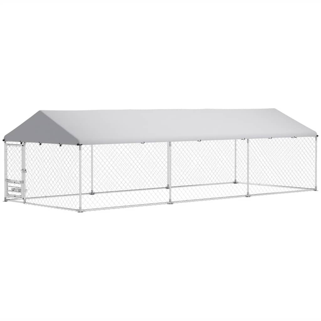 Heavy Duty Galvanized Steel Dog Kennel with Escape-Proof Lock and Waterproof Cover for Large Dogs