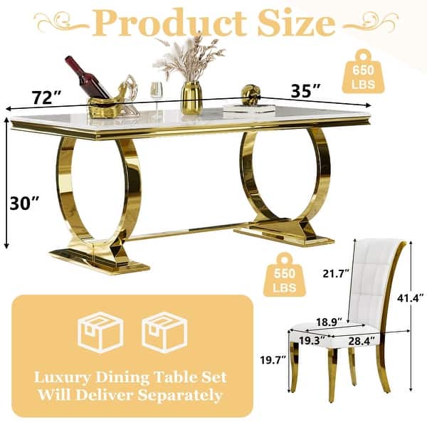 dimension image slide 1 of 11, 65 inch Faux Marble Dining Table Set with Boucle Dining Chairs