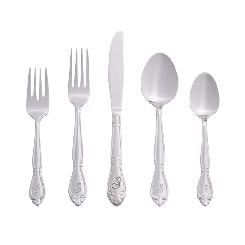 RiverRidge Rose Flatware 46-Piece Monogrammed and Non-Monogrammed Stainless Steel Silverware Set for 8