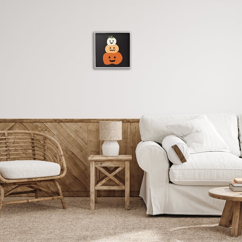Stupell Happy Jack-o-Lanterns on Black Framed Giclee Art Design By Sazerelli Designs