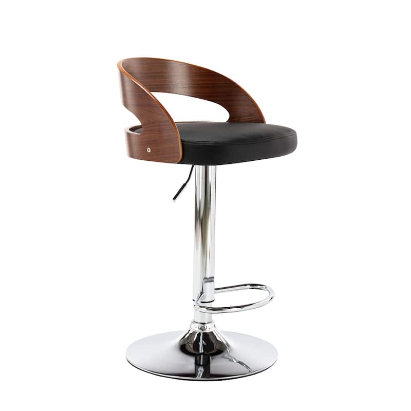 Porthos Home Shane Swivel Adjustable Height Faux Leather Mid-Century Bar Stool - Black