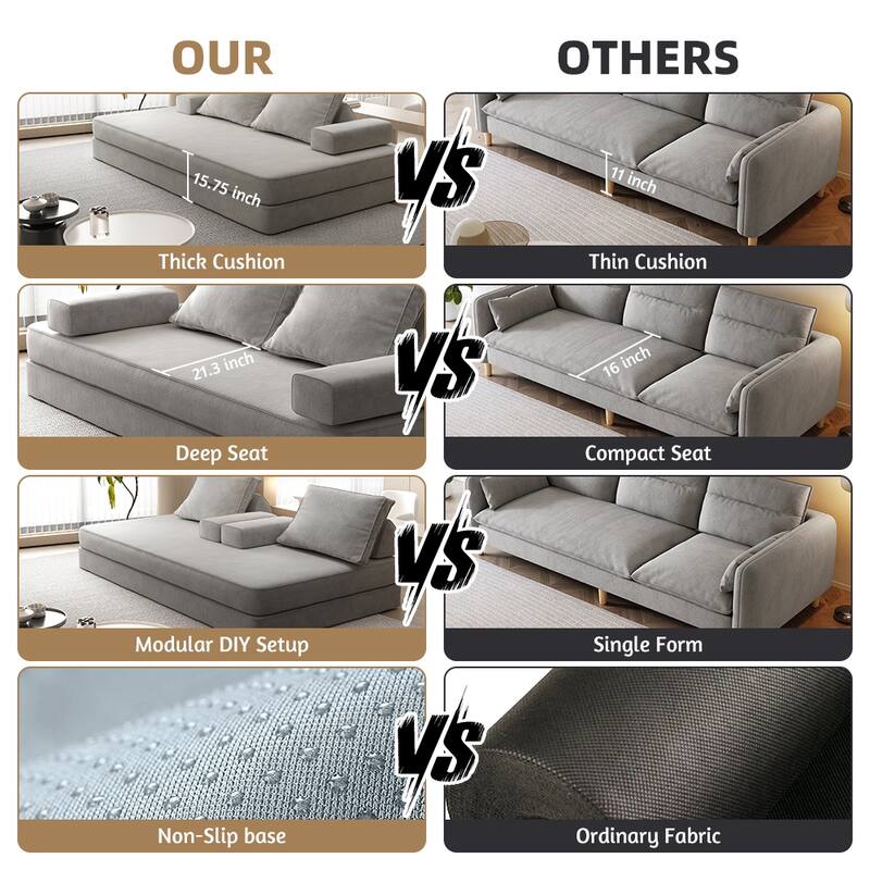 86.6" Convertible Loveseat Sofa Bed with Removable Backrests, Chenille Fabric Sleeper Sofa, Chaise Lounge, Floor Folding Couch