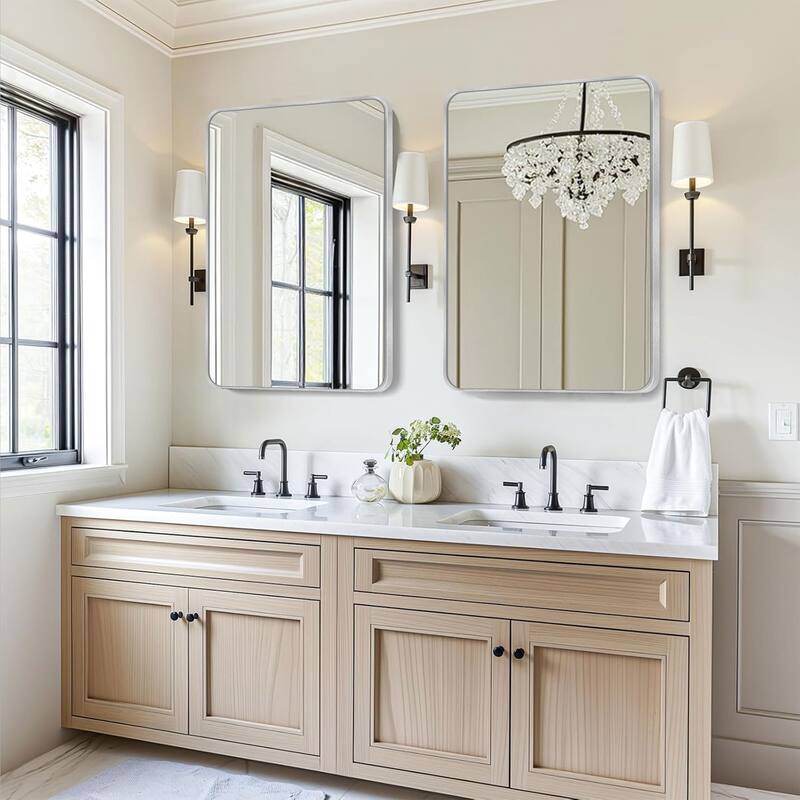 2 Pack Rectangle Vanity Mirror Wall Mirror - 30X40 - Silver