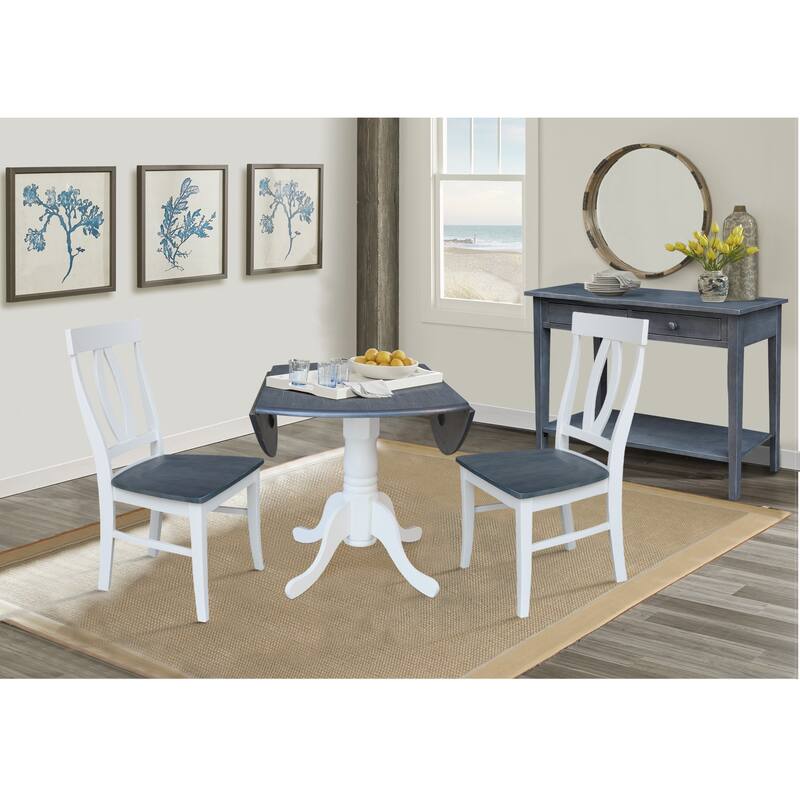 42 in. Drop Leaf Dining Table with 2 Splat Back Chairs - 3 Piece Set