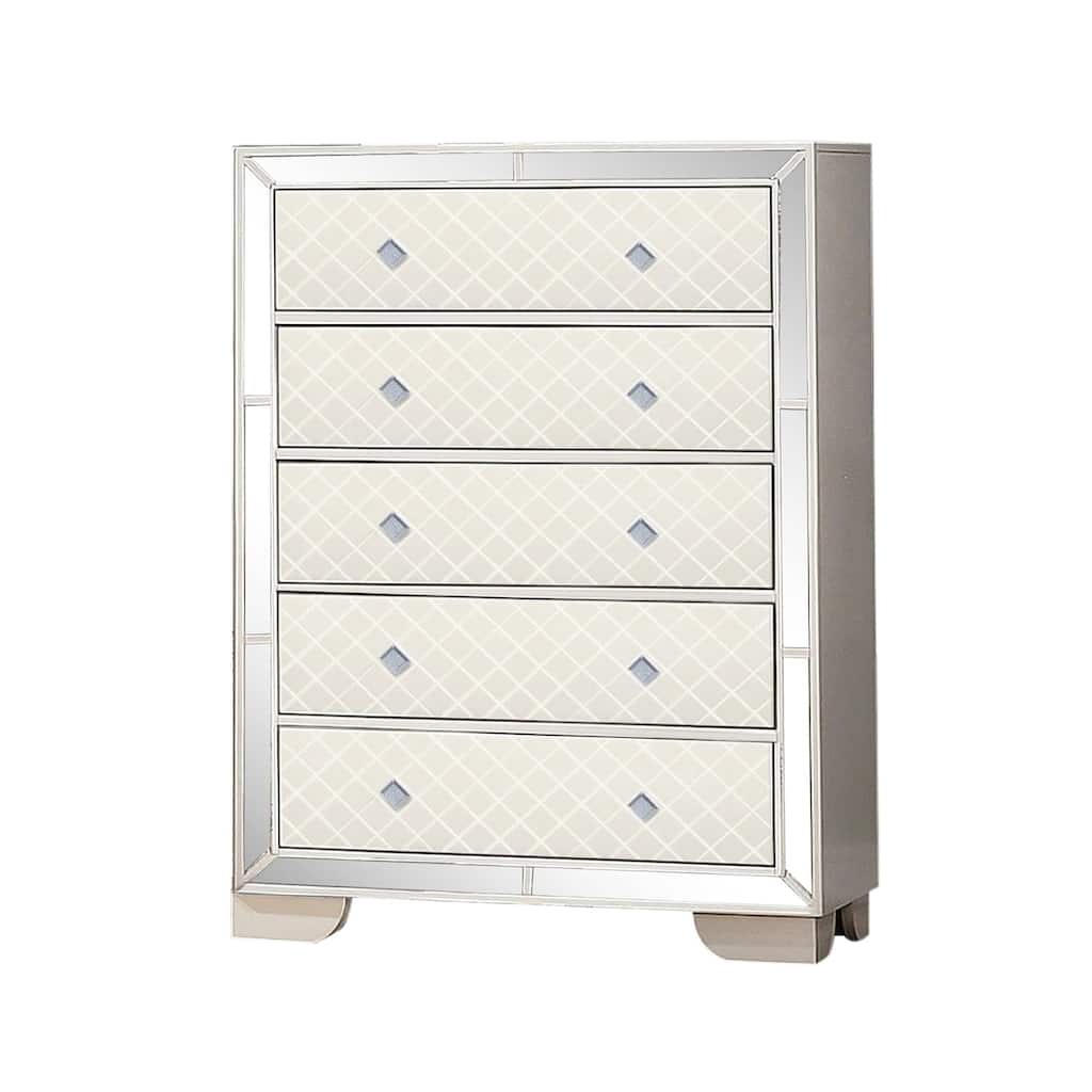 5 Drawers Wooden Chest with Diamond-shaped Handles in Ivory