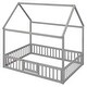 preview thumbnail 10 of 13, Full Size Wood House Bed with Roof, Fence and Door, Wooden Bedframe