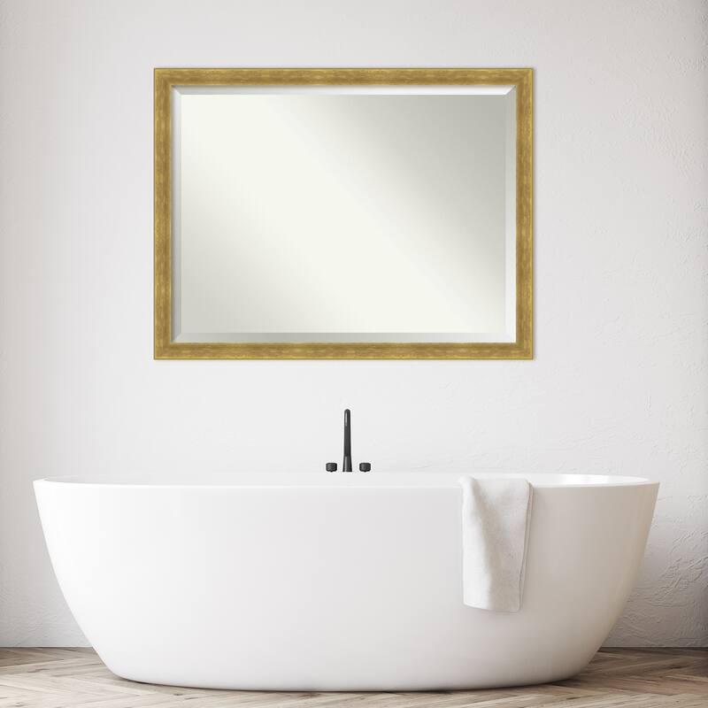 Angled Beveled Wood Framed Bathroom Vanity Wall Mirror