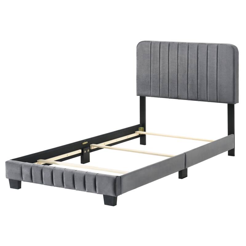 Stylish Gray Twin Bed with Channel Tufted Detailing and Durable Construction