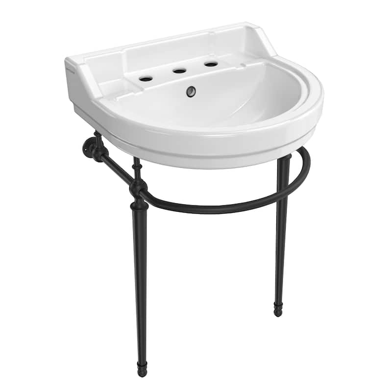 Whitehaus Console Sink With Semi-Circular Bowl, Metal Leg Supports and Front Towel Bar.