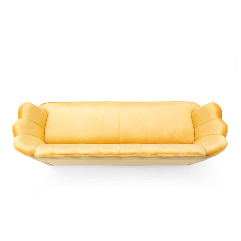 Velvet Channel Stitched 3-seater Sofa with Metal Legs