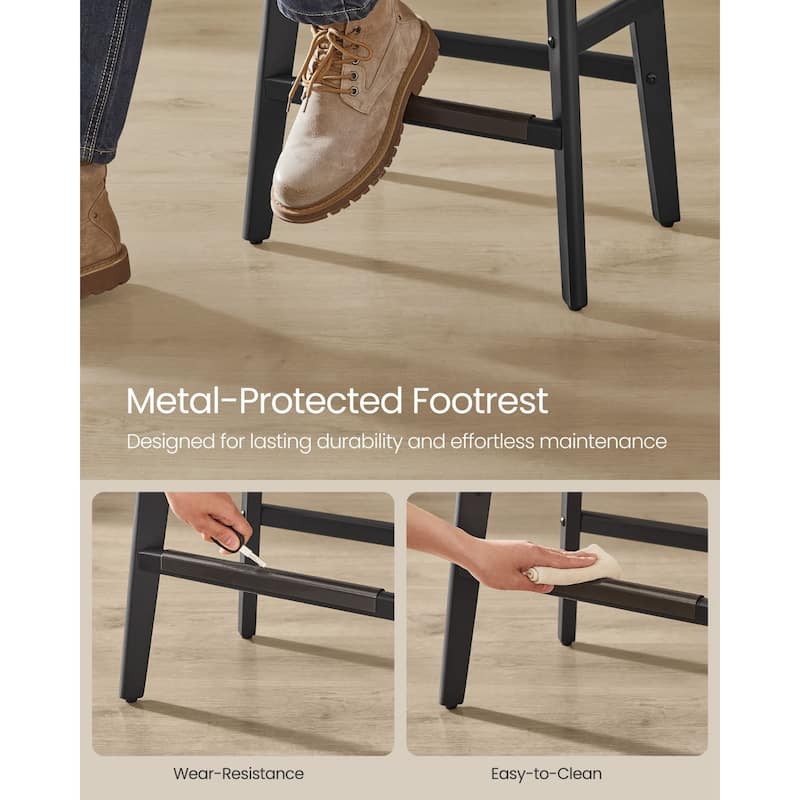 Set of 2 Counter Height Bar Stools Modern Kitchen Barstools with Backrest Perfect for Island or Counter - 12.6"D x 17.3"W x 26"H