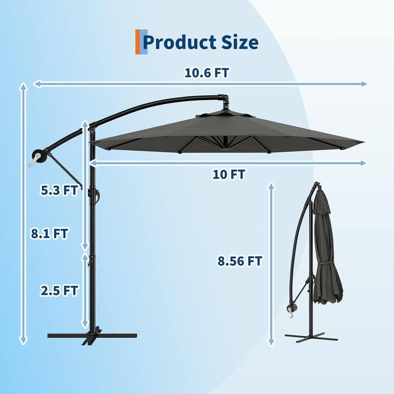 10FT UV Protection Cantilever Umbrella Outdoor Patio