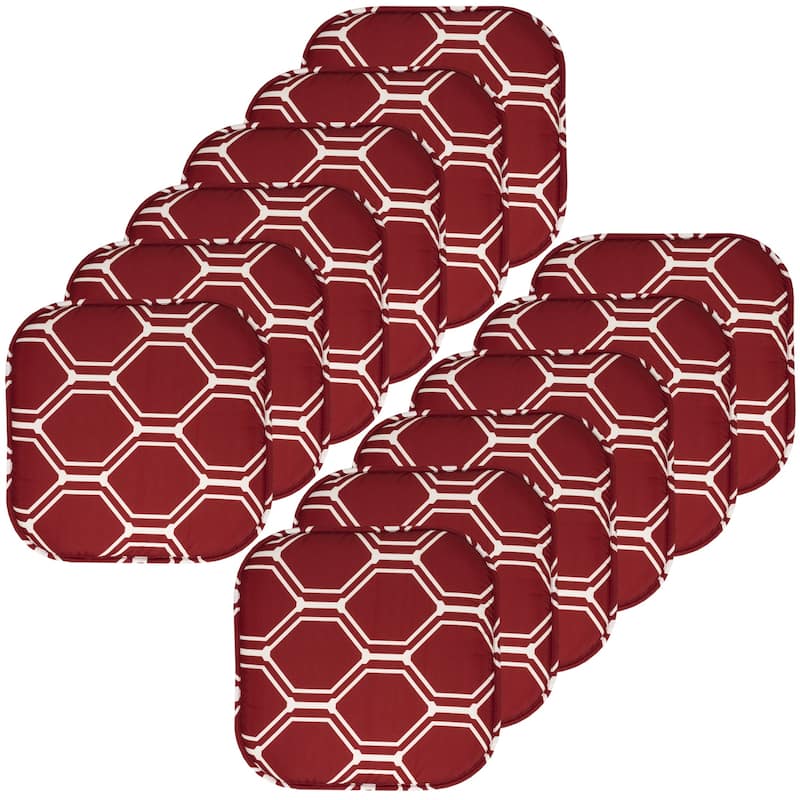 Sweet Home Collection Mirage Hexagonal Memory Foam No Slip Back Chair Pad Cushion 16" x 16" - Set of 12 - Wine/White