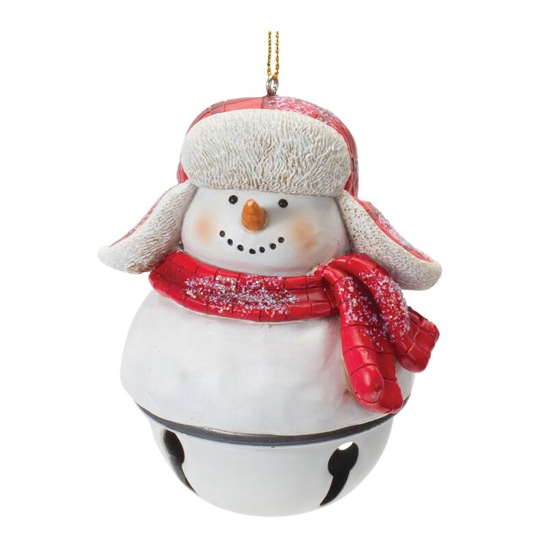 Glittered Snowman with Bell Christmas Ornaments - 4" - Set of 12