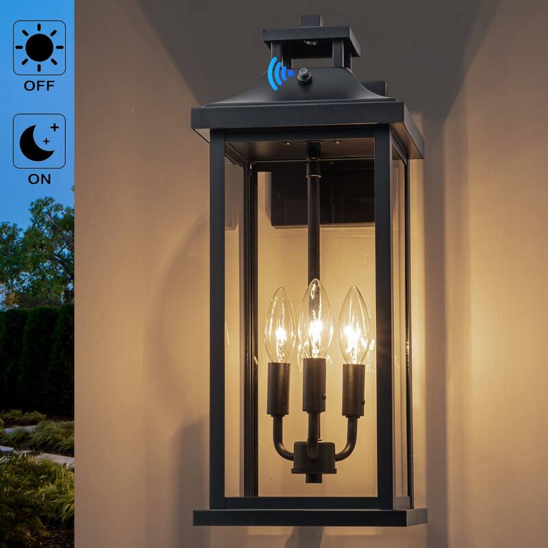 C Cattleya 1 Pack 3-Light Dusk to Dawn Outdoor Wall Light with Clear Glass Shade