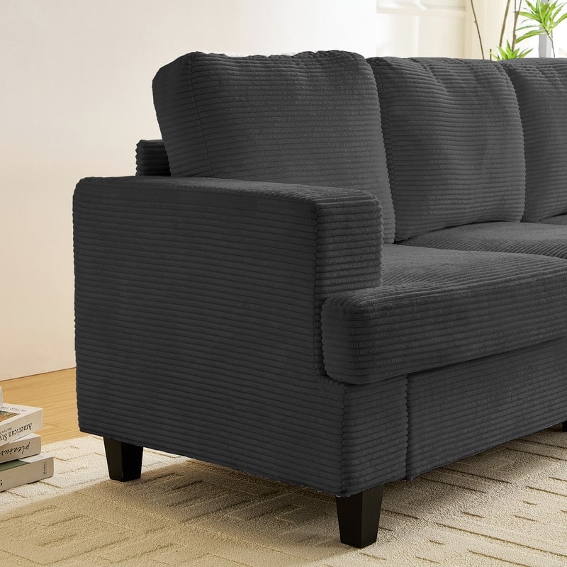 Mixoy 82" Corduroy Sectional Sofa Couch,Cloud Sleeper Comfy Upholstered 3-Seater Sofa