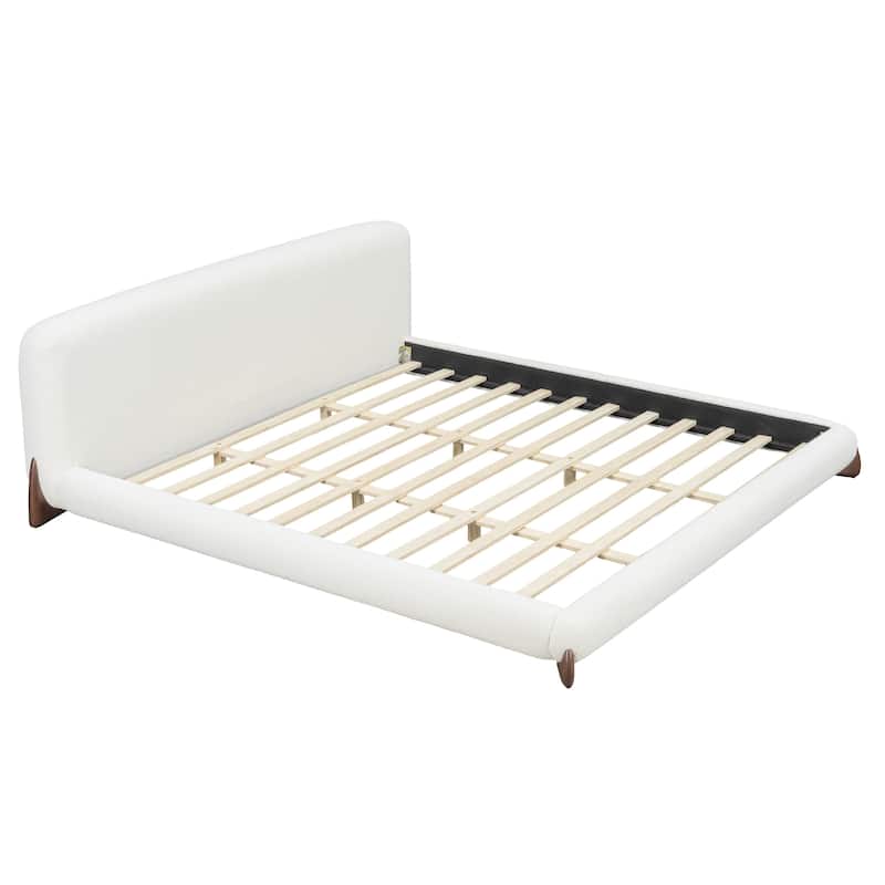 Christopher Knight Home - Oberon Boucle Upholstered Platform Bed with Thick Headboard and Solid Wood Legs