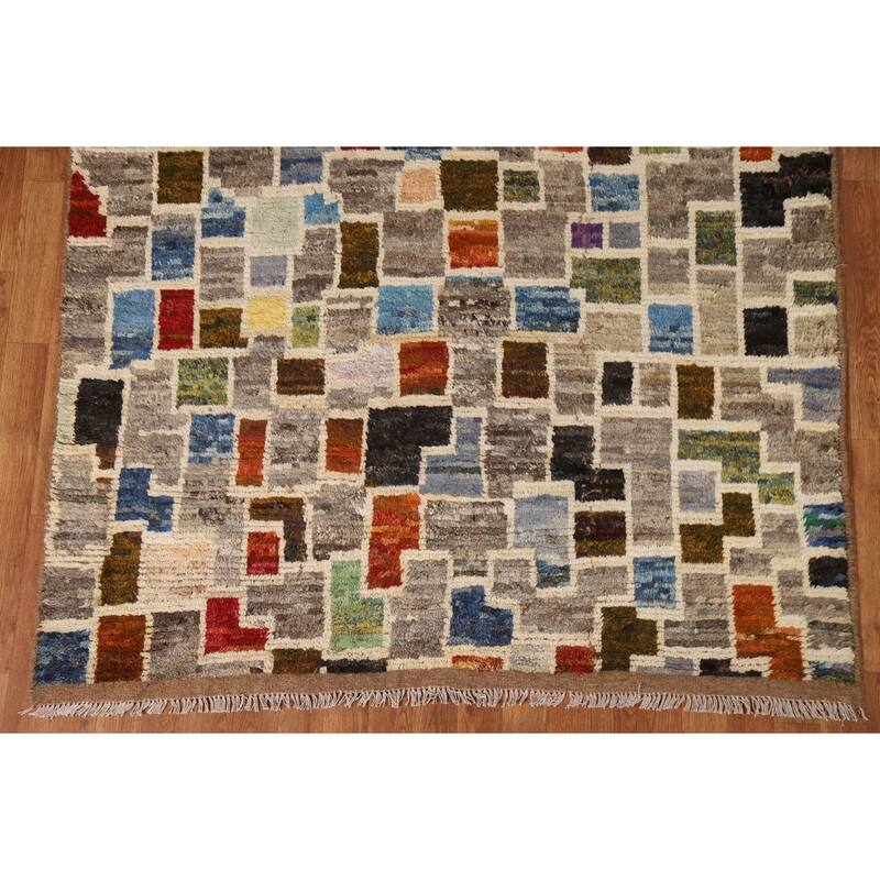 Hand Knotted Oriental 100% Wool Carpet Modern All-Over Greys & Charcoal Moroccan Area Rug - 8' 1'' X 5' 2''